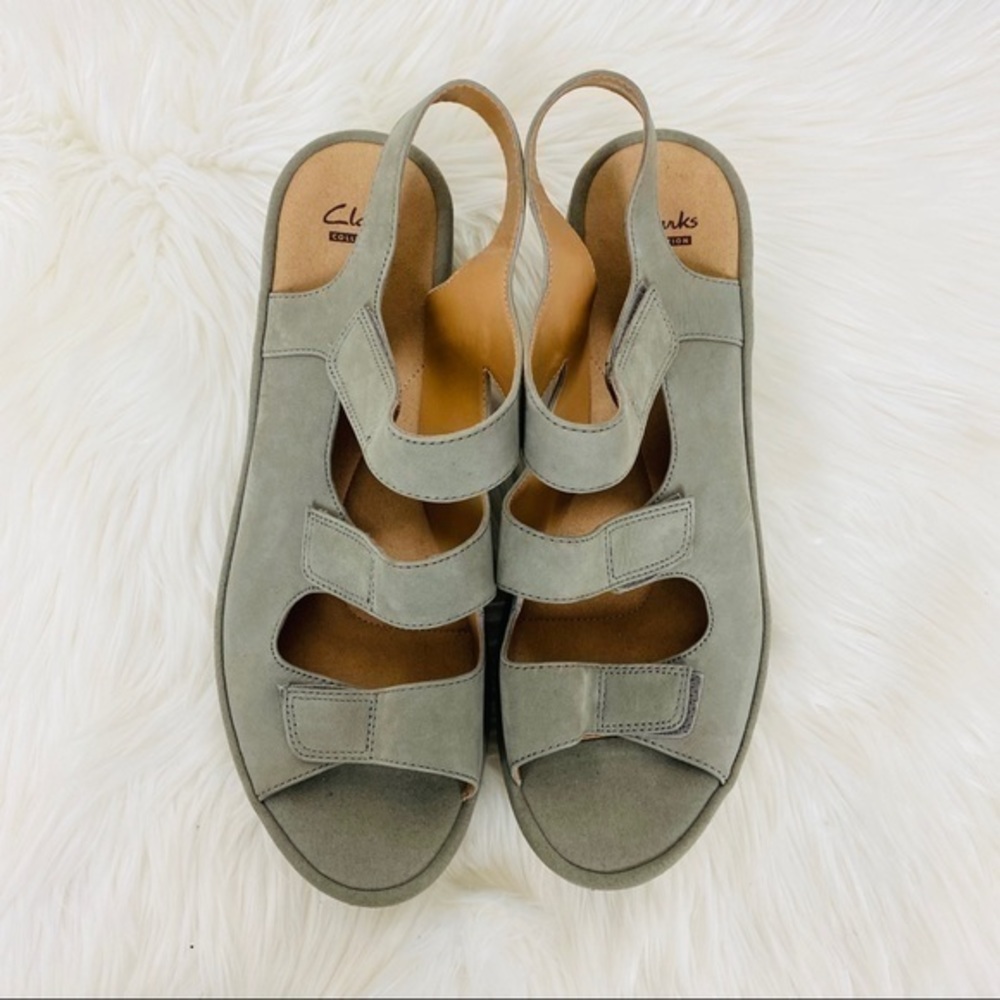 Clarks Wedge Heel Velcro Strap Sandals Size 11W